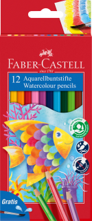 KREDKI AKWARELOWE Z PĘDZELKIEM 12 KOL. RYBKA OPAKOWANIE KARTONOWE FABER-CASTELL 114413 FC