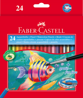 KREDKI AKWARELOWE Z PĘDZELKIEM 24 KOL. RYBKA OPAKOWANIE KARTONOWE FABER-CASTELL 114425 FC