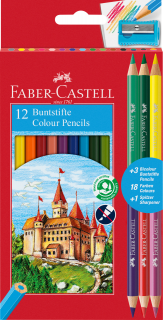 KREDKI ZAMEK 12 KOL.+3 KREDKI DWUSTRONNE+TEMPERÓWKA FABER-CASTELL 110312 FC