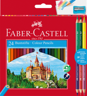 KREDKI ZAMEK 24 KOL.+3 KREDKI DWUSTRONNE+TEMPERÓWKA FABER-CASTELL 110324 FC