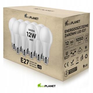 10x Żarówka LED E27 A60 12W 1050lm BARWY ecoPLANET