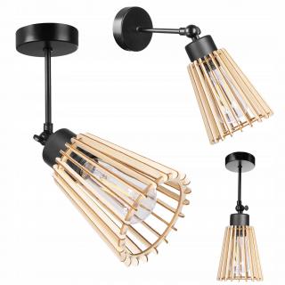 Lampa kinkiet E27 ścienny ruch loft drewno eko