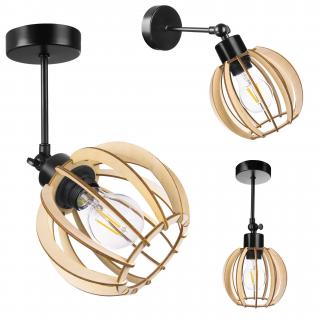 Lampa kinkiet E27 ścienny ruchomy loft kula drewno