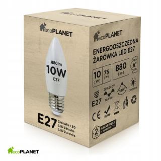 Żarówka LED E27 świeczka 10W 880lm BARWY ecoPLANET