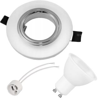 Zestaw oprawa halogen SZKLANA BIAŁA+LED GU10 5W