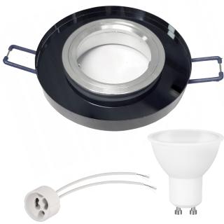 Zestaw oprawa halogen SZKLANA CZARNA +LED GU10 9W