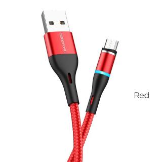 Borofone kabel ładowania USB-A do micro USB z końcówką magnetyczną i podświetleniem czerwony