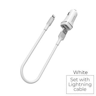 Borofone ładowarka samochodowa 2x USB kabel Lightning w zestawie biały