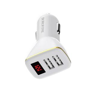 Borofone ładowarka samochodowa 2x USB z wyświetlaczem LED biały