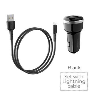 Borofone ładowarka samochodowa 2xUSB kabel Lightning w zestawie czarny