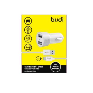 BUDI Ładowarka samochodowa 24W z kablem USB-C 1,2 m w zestawie BIAŁA