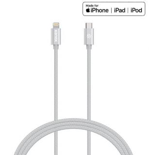 Kanex DuraBraid - Kabel USB-C (Power Delivery) na Lightning MFi 1,2 m (srebrny)