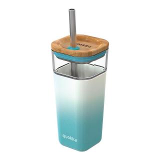 Quokka Liquid Cube Kubek szklany 540 ml ze słomką ze stali nierdzewnej (Teal Gradient)