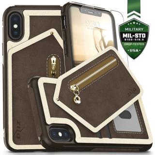 Zizo Nebula Wallet Case - Skórzane etui iPhone X z kieszeniami na karty + szkło na ekran (brąz)