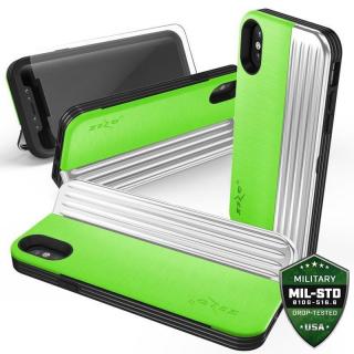 Zizo Retro etui iPhone Xs / X z kieszenią na karty + podstawka + szkło (Neon Green/Silver)