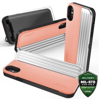 Zizo Retro etui iPhone Xs / X z kieszenią na karty + podstawka + szkło (Peach/Silver)