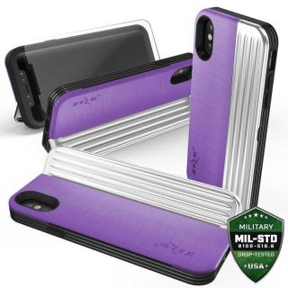 Zizo Retro etui iPhone Xs / X z kieszenią na karty + podstawka + szkło (Purple/Silver)