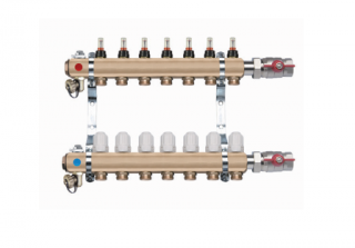 FERRO ROZDZIELACZ MOSIĘZNY RZP1" 8-DROGOWY Z PRZEPŁYWOMIERZAMI I ZAWORAMI POD SIŁOWNIKI