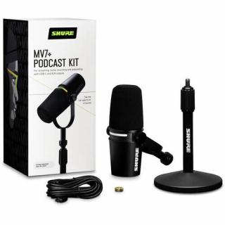 Shure MV7+BNDL - mikrofon dynamiczny na XLR / USB-C do podcastów w zestawie ze statywem