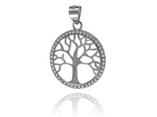 Elegancki rodowany srebrny wisiorek drzewo życia tree of life białe cyrkonie srebro 925