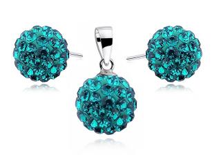 Elegancki srebrny komplet kuleczki Swarovski blue zircon 10mm shamballa srebro 925