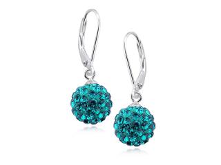 Eleganckie wiszące kolczyki kuleczki blue zircon Swarovski 10mm shamballa srebro 925