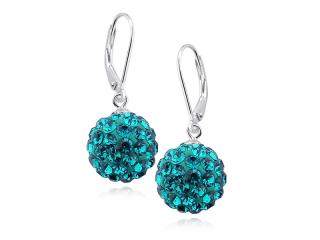 Eleganckie wiszące kolczyki kuleczki blue zircon Swarovski 12mm shamballa srebro 925