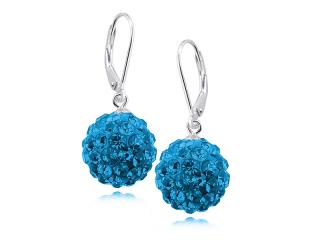 Eleganckie wiszące kolczyki kuleczki capri blue Swarovski 12mm shamballa srebro 925