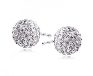 Kolczyki kulki białe kryształki Swarovski 8mm shamballa discoball srebro 925 925