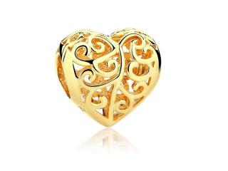 Pozłacany srebrny charms do pandora ażurowe serce serduszko heart srebro 925