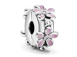 Rodowany otwierany srebrny charms do pandora kwiatki flowers cyrkonie srebro 925