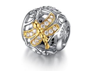 Rodowany pozłacany srebrny charms do pandora ważka dragonfly cyrkonie srebro 925