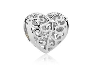 Rodowany srebrny charms do pandora ażurowe serce serduszko heart srebro 925