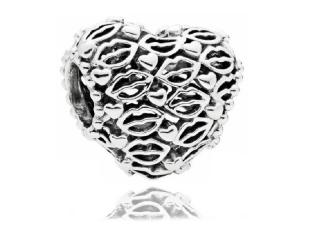 Rodowany srebrny charms do pandora ażurowe serce serduszko heart usta mouth srebro 925