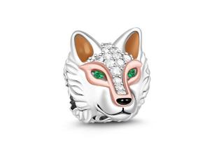 Rodowany srebrny charms do pandora głowa wilka wilczek wolf cyrkonie srebro 925