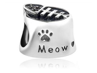 Rodowany srebrny charms do pandora kocia miska kotek pupil cat cyrkonie srebro 925