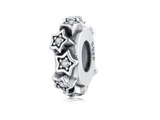 Rodowany srebrny charms do pandora kółko circle ring gwiazdki stars białe cyrkonie srebro 925