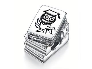 Rodowany srebrny charms do pandora książka książeczka sowa book owl srebro 925