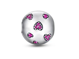 Rodowany srebrny charms do pandora kulka ball serce heart cyrkonie srebro 925