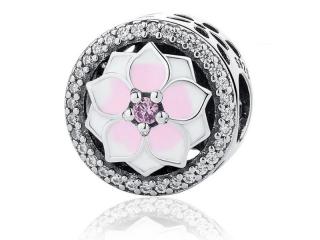 Rodowany srebrny charms do pandora kwiat flower cyrkonie srebro 925