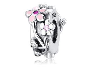 Rodowany srebrny charms do pandora kwiaty flowers cyrkonie cyrkonie srebro 925