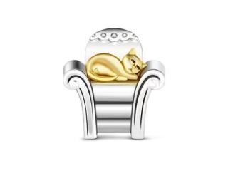 Rodowany srebrny charms do pandora leżący leniwy kot lazy cat srebro 925