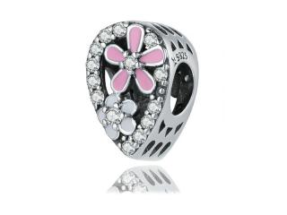 Rodowany srebrny charms do pandora łezka kropla kwiaty flowers cyrkonie srebro 925