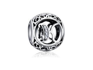 Rodowany srebrny charms do pandora litera literka K srebro 925