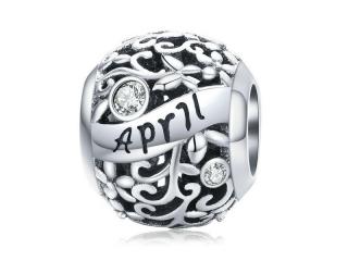 Rodowany srebrny charms do pandora miesiąc kwiecień month april cyrkonie srebro 925