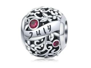 Rodowany srebrny charms do pandora miesiąc lipiec month july cyrkonie srebro 925