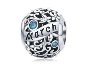 Rodowany srebrny charms do pandora miesiąc marzec month march cyrkonie srebro 925