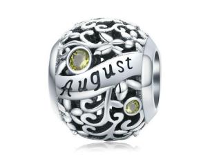 Rodowany srebrny charms do pandora miesiąc sierpień month august  cyrkonie srebro 925