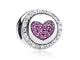 Rodowany srebrny charms do pandora serce serduszko heart rubinowe cyrkonie srebro 925