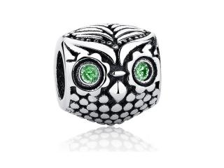 Rodowany srebrny charms do pandora sowa sówka ptak bidr owl cyrkonie srebro 925